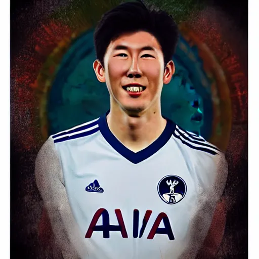 Image similar to portrait of son heung min in the style of dinotopia