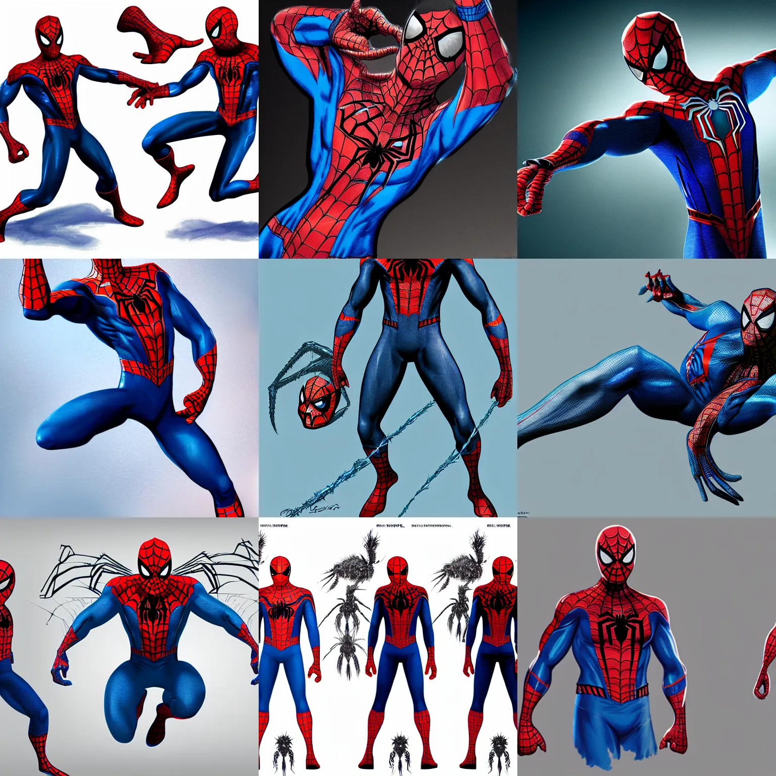 Prompt: Spider-Man inspired by peacock tarantula, official concept art, spiderman, blue accents