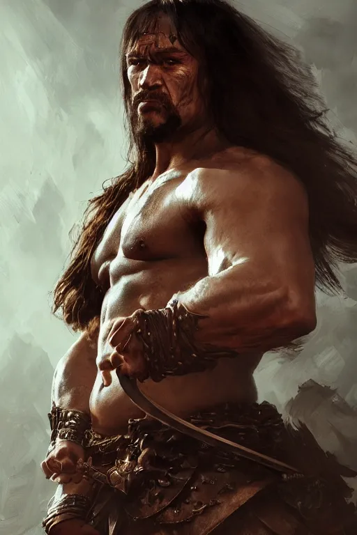Image similar to Conan the Barbarian, portrait, powerful, intricate, elegant, volumetric lighting, digital painting, highly detailed, artstation, sharp focus, illustration, ruan jia