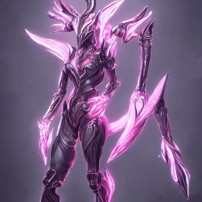 Image similar to highly detailed exquisite fanart, of a beautiful female warframe, but as a stunning anthropomorphic robot female dragon, standing elegantly, shining reflective off-white plated armor, bright Fuchsia skin, sharp claws, full body shot, epic cinematic shot, realistic, professional digital art, high end digital art, DeviantArt, artstation, Furaffinity, 8k HD render, epic lighting, depth of field