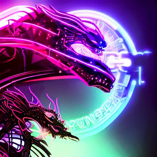 Image similar to handsome cybernetic dragon in a cyberpunk night club, portrait bokeh, neon club lighting, digital art, 4K UHD