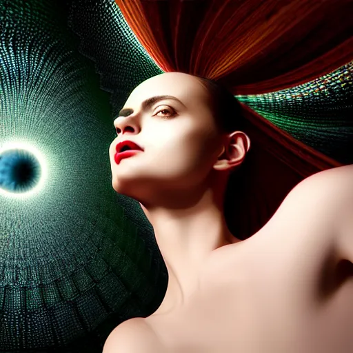 Image similar to hyperrealism photography computer simulation visualisation of parallel universe cgi european anime scene with beautiful highly detailed woman by caravaggio rendered in mandelbulb 4 d