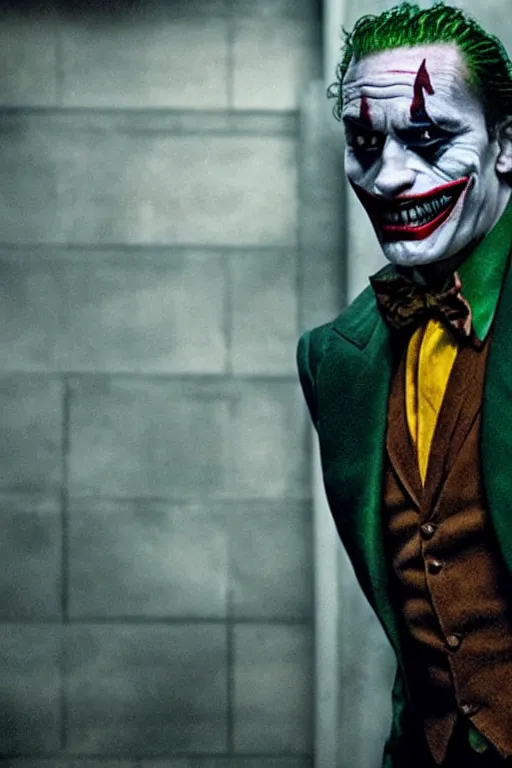 Image similar to dwayne johnson as the joker, movie still