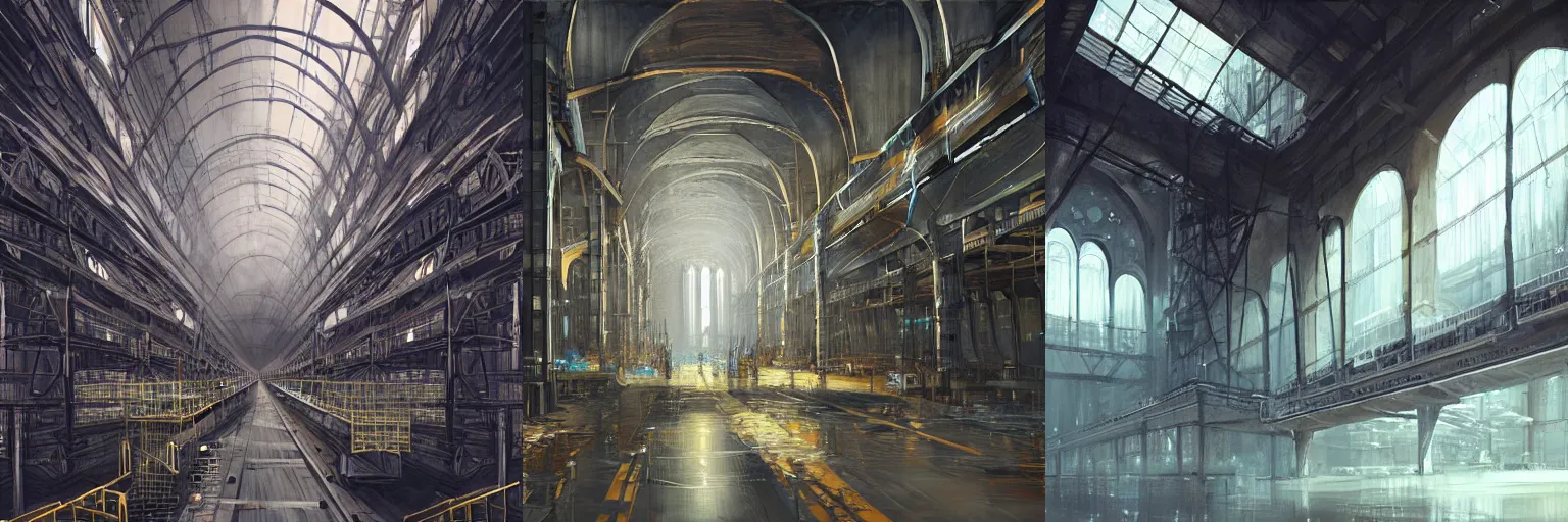 Prompt: An industrial cathedral, painting by Ya Lun, artstationhq