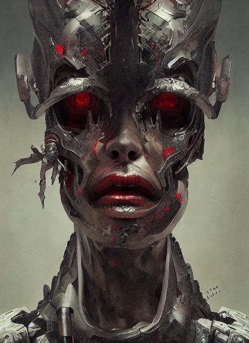 Prompt: portrait of futuristic demon cyborg, painted with thick brush strokes, matte painting, modern fine art, fractal, intricate, elegant, highly detailed, subsurface scattering, by jheronimus bosch and greg rutkowski,