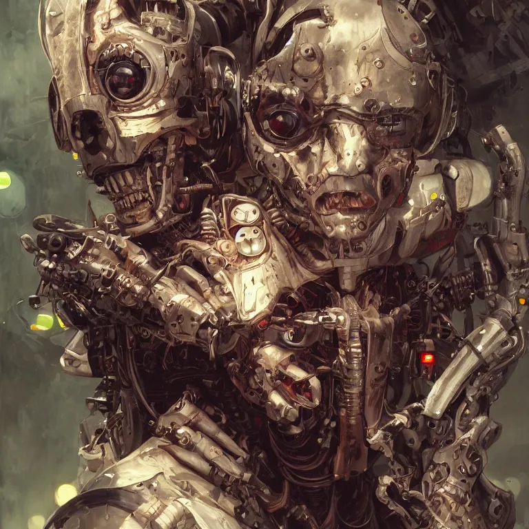 Prompt: portrait of a scary cyborg goblin, cyberpunk, Warhammer, highly detailed, artstation, illustration, art by Gustav Klimt and Range Murata and Ilya Kuvshinov and Sakimichan
