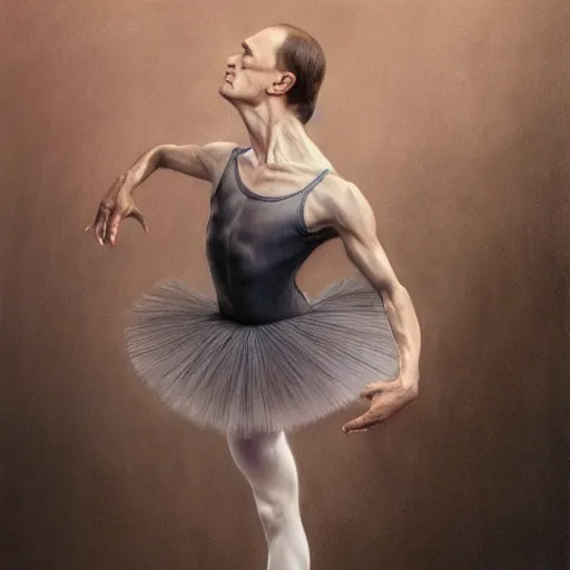 Image similar to vladimir putin in a ballerina outift, prima ballerina vladimir putin, stuning 3 d render, masterpiece, aura, dark, by donato giancola and greg rutkowski and wayne barlow and zdzisław beksinski, realistic face