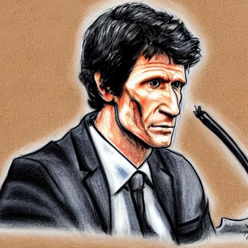 Prompt: todd howard courtroom sketch