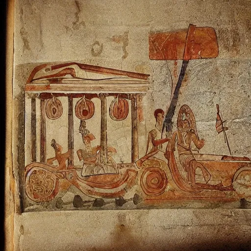 Image similar to ancient greek manuscript with pictures of cars