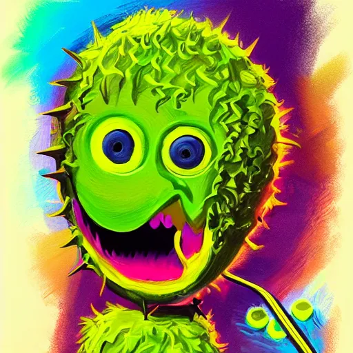 Image similar to a tennis ball monster ,tennis ball, tennis racket, colorful, digital art, fantasy, magic, trending on artstation, ultra detailed, professional illustration by Basil Gogos