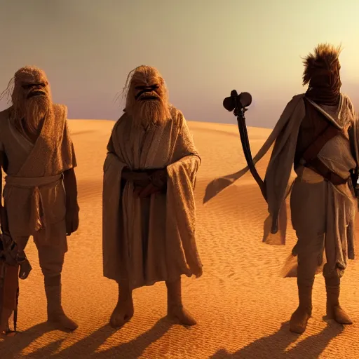 Prompt: A Tusken Raiders from Star Wars, 8k, exquisite detail, cinematic, Sand, Cinematic Lighting