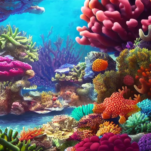 Image similar to coral reef matte painting in the style of pixar