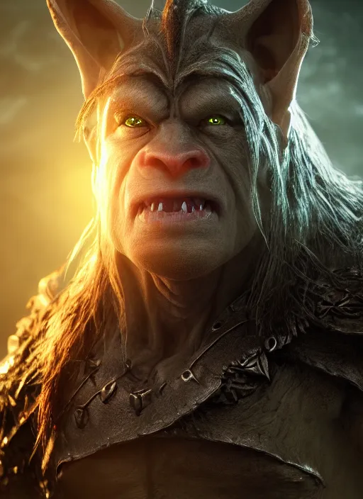 Image similar to little orc, ultra detailed fantasy, elden ring, realistic, dnd character portrait, full body, dnd, rpg, lotr game design fanart by concept art, behance hd, artstation, deviantart, global illumination radiating a glowing aura global illumination ray tracing hdr render in unreal engine 5