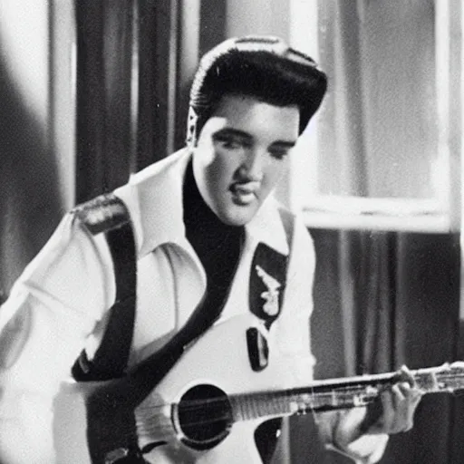 Prompt: Elvis recording his first tiktok video