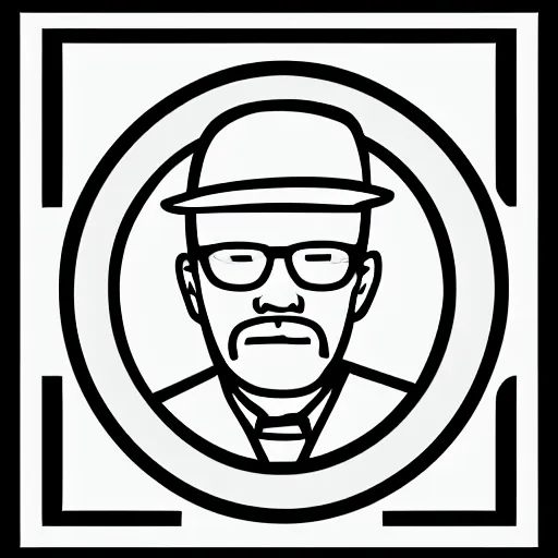 Prompt: warning sign with a vector graphic of heisenberg,