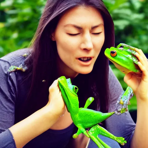 Image similar to A photo of a woman eating a frog, ultra high detail, 8k.