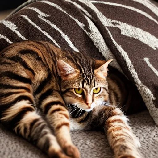 Prompt: a brown tabby cat snuggling on a persondfb