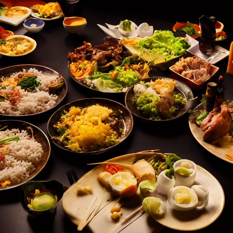 Prompt: close - up focused dslr photograph of an micronesia dinner, 8 k, high detail, volumetric lighting, hyperrealism, aesthetically pleasing, studio lighting, trending