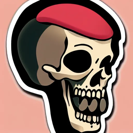 Prompt: a sticker illustration of a funny skull smoking