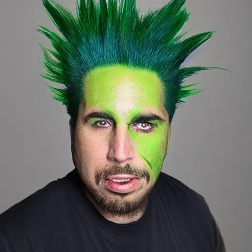 Prompt: photo of chuckchi man with green mohawk hair