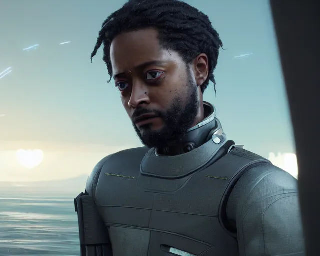 Prompt: highly detailed portrait of lakeith stanfield as an android, in detroit : become human, stephen bliss, unreal engine, fantasy art by greg rutkowski, loish, rhads, ferdinand knab, makoto shinkai and lois van baarle, ilya kuvshinov, rossdraws, tom bagshaw, global illumination, radiant light, detailed and intricate environment