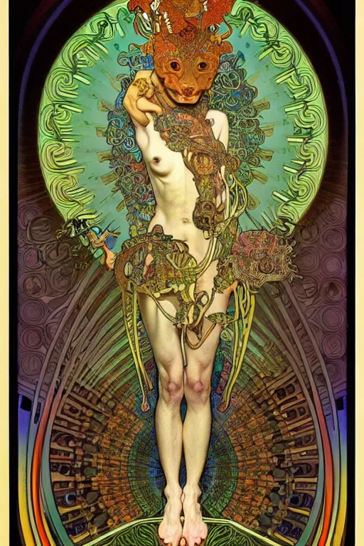 Image similar to extremely psychedelic anatomically accurate diagram of alien animal, intricate parts, fine details, hyper realistic, by seichen, alphonse mucha, surreal