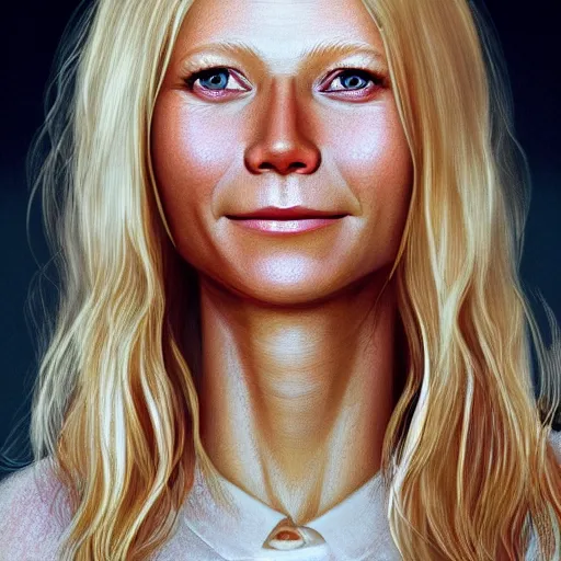 Image similar to Portrait of Gwyneth Paltrow, highly detailed facial features, octane render, 8k, by Ilya Repin