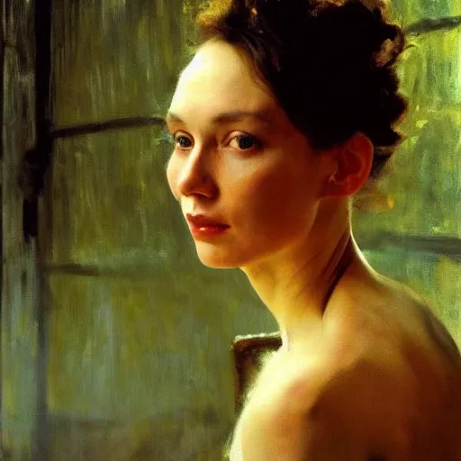 Image similar to a stunning masterful portrait of a confident polish woman with free hair and a happy eyes by andrew wyeth, john singer sargent, and norman rockwell, natural light, oil painting, ethereal, wong kar wai, strong brushwork