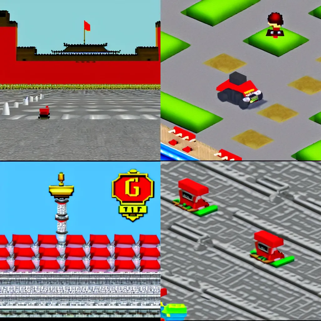 Prompt: screenshot of tiananmen square in super mario 64