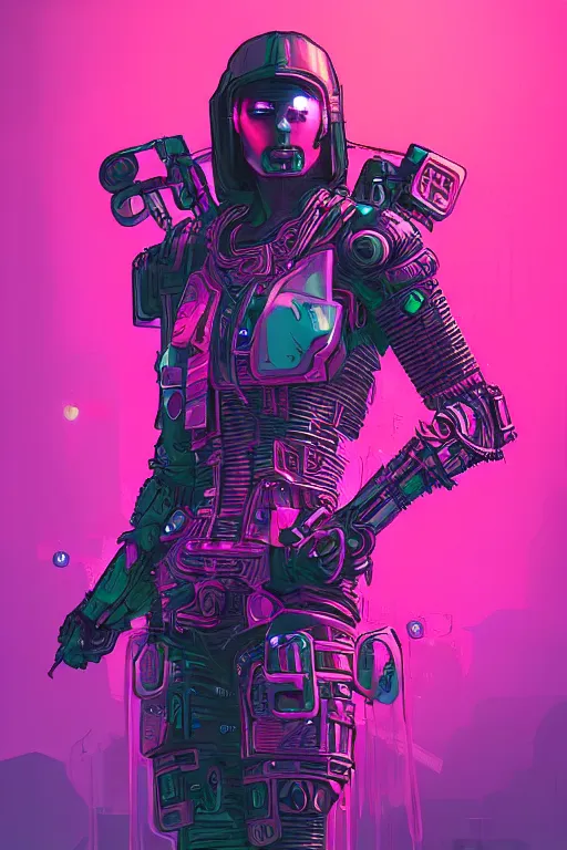 Prompt: beautiful cottagecore cyberpunk synthwave warrior, intricate, elegant, concept art, smooth, sharp, focus, pink neon lights, futuristic, cgsociety, in the style of artstation