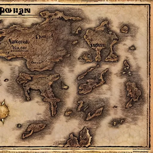 Image similar to map of hyborian world in heroic fantasy style