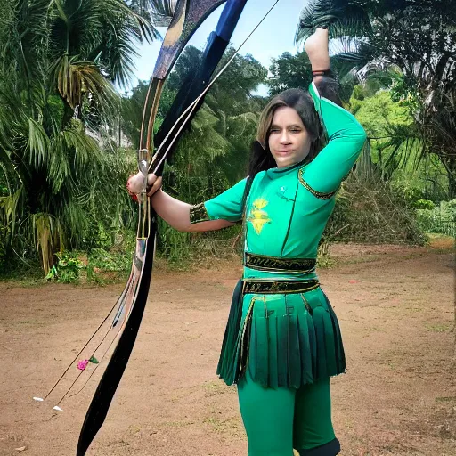 Image similar to photo of a female archer with malachite armour