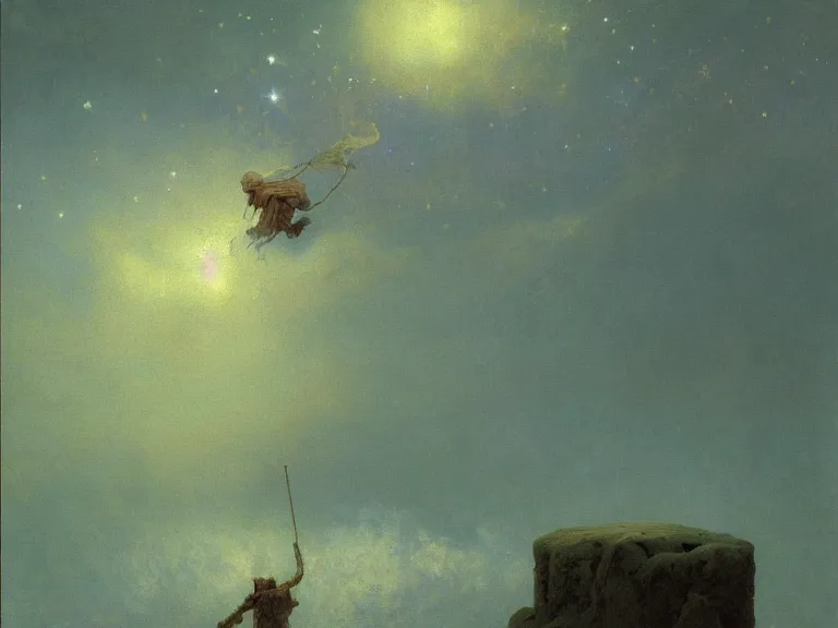 Image similar to a detailed profile oil painting of a men floating over a toiled in ther air, aurora lighting clouds and stars by beksinski carl spitzweg and tuomas korpi. baroque elements. baroque element. intricate artwork by moebius. Trending on artstation. 8k