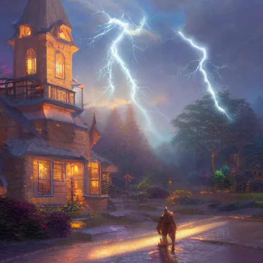 Prompt: two fearless ai leaders by thomas kinkade, concept art, volumetric lightning, ambient light, trending on artstation