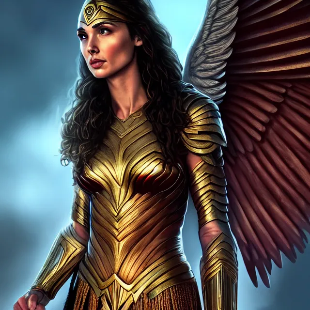 Image similar to beautiful angel warrior queen gal gadot in ornate robes, highly detailed, 8 k, hdr, award - winning, trending on artstation, ann stokes