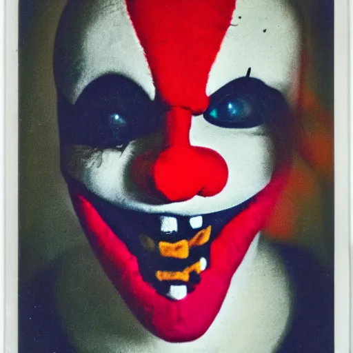 Image similar to polaroid of a screaming clown halloween mask