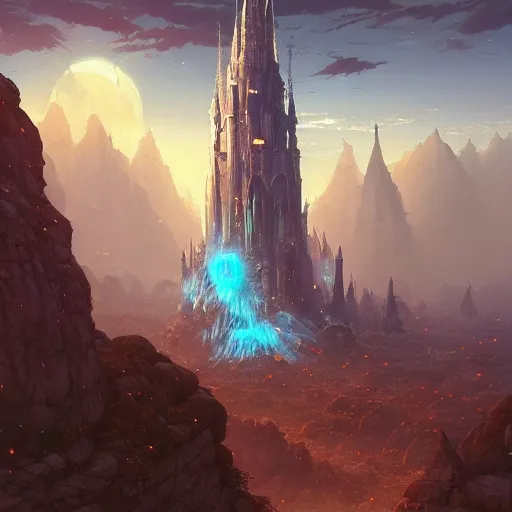 Image similar to a colossal wizard tower, stephen bliss, unreal engine, fantasy art by greg rutkowski, loish, rhads, ferdinand knab, makoto shinkai and lois van baarle, ilya kuvshinov, rossdraws, tom bagshaw, alphonse mucha, global illumination, radiant light, detailed and intricate environment - h 1 0 2 4