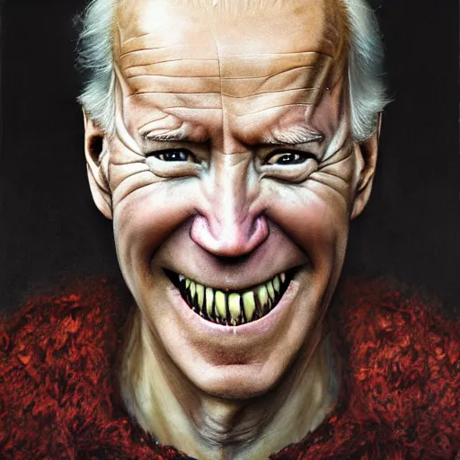 Image similar to a portrait of joe biden, flesh eating worms, macabre, horror saw teeth, horror rotten teeth, peeling face skin, by donato giancola and greg rutkowski and wayne barlow and zdzisław beksinski, realistic face, visible face, digital art, artstation, symmetry