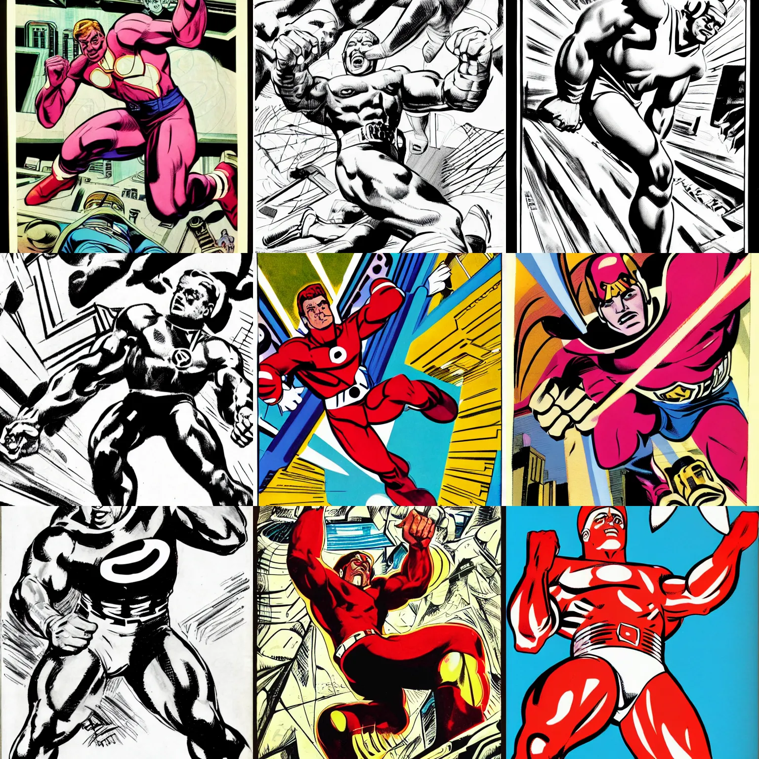 Prompt: jack kirby foreshortening foreshortening foreshortening foreshortening white background