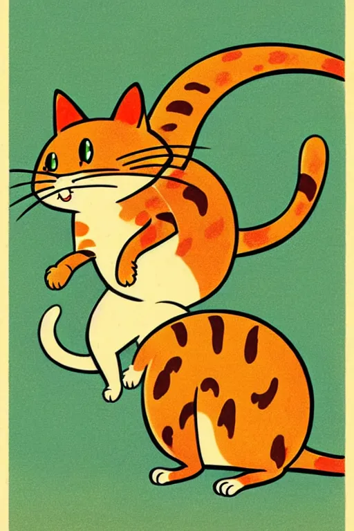 Prompt: by richard scarry. a cat mouse chimera. a 1 9 5 0 s retro illustration. studio ghibli. muted colors, detailed