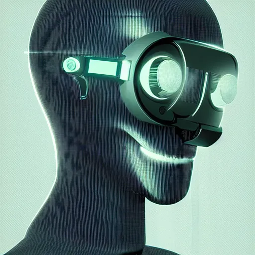 Prompt: retro vintage sci - fi, hollywood, cyborg robot wearing vr headset, 3 d illutration, profile portrait, night, detailed, cyberpunk style
