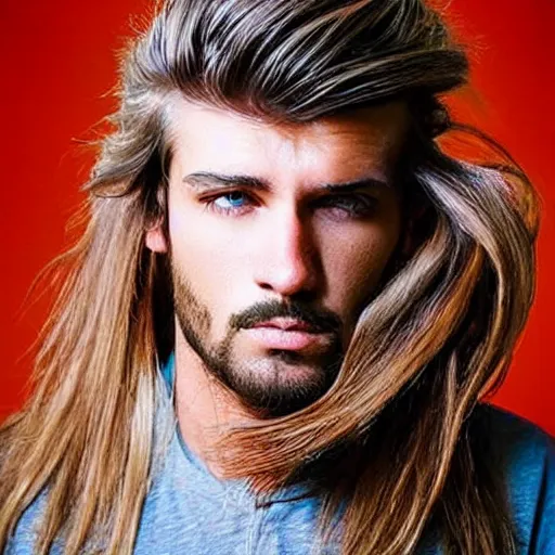 Image similar to epic mullet. hairstyle photography.