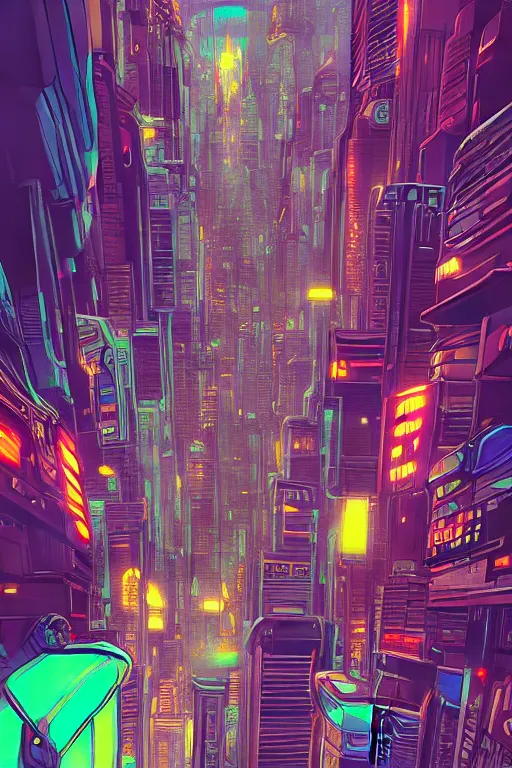 Image similar to astronaut cyberpunk surreal upside down city, neon lights, cell shaded by moebius, Jean Giraud, trending on artstation