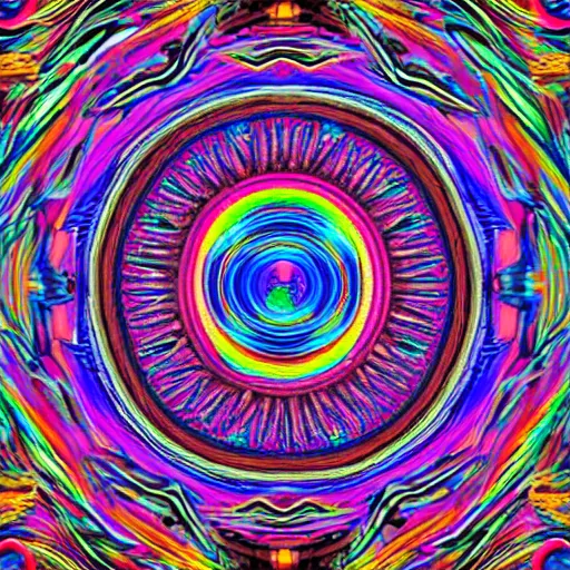 Prompt: entrance to the cosmic labyrinth psychedelic rainbow colors wizard art