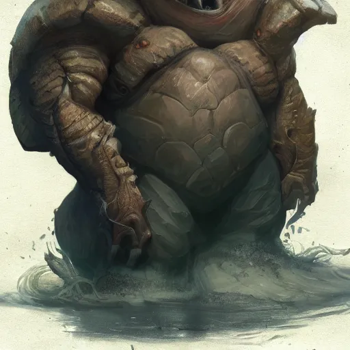 Image similar to anthropomorphic turtle brute, greg rutkowski