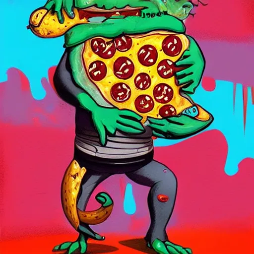 Prompt: pizza monster, colorful, digital art, fantasy, magic, trending on artstation, ultra detailed, professional illustration by Basil Gogos