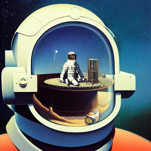 Prompt: Portrait of Napoleon wearing an astronaut helmet, Edward Hopper and James Gilleard, Zdzislaw Beksinski, Mark Ryden, Wolfgang Lettl highly detailed, hints of Yayoi Kasuma