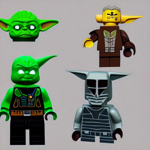 Prompt: baby yoda and mandalorian legos