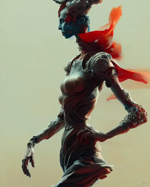 Image similar to masterpiece concept art, a beautiful highly detailed sci - fi renaissance lady, confident pose, by peter mohrbacher and jae lee, 8 k, intricate detail, cinematic lighting, red white and black colors