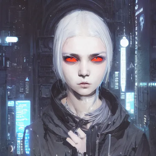 Image similar to ! dream very cool girl white hair girl with mask, streetwear, techwear, cyberpunk style outfit, full body, nose piercing, detailed portrait, intricate complexity, by greg rutkowski, cory loftis, artgerm, ross tran, conrad roset, takato yomamoto, ilya kuvshinov. 4 k, beautiful, cinematic dramatic atmosphere